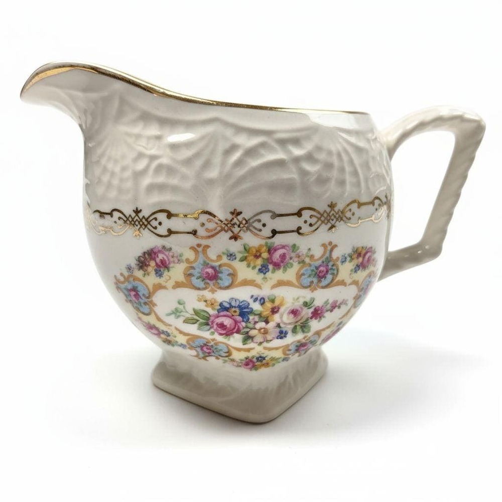 Vintage Royal China Company‎ Parisian Creamer Pitcher 22K Gold Floral Bone China